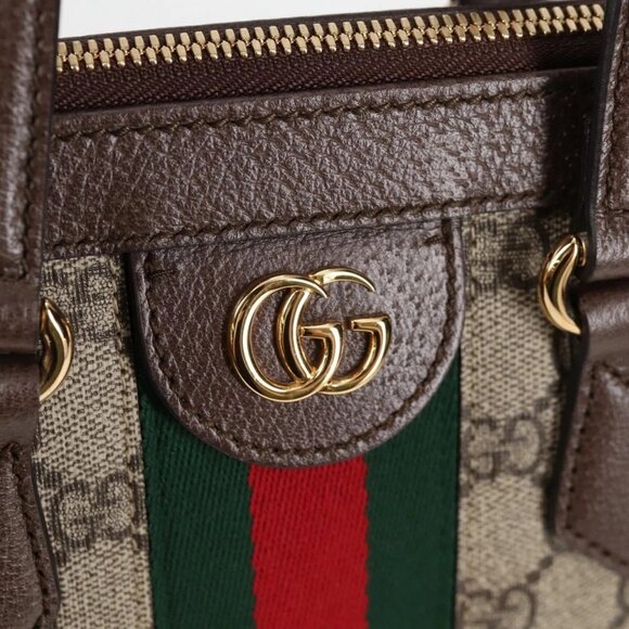 GUCCI GG Supreme Web Sherry Line Bag PVC 2way Beige Gold - Picture 8 of 16